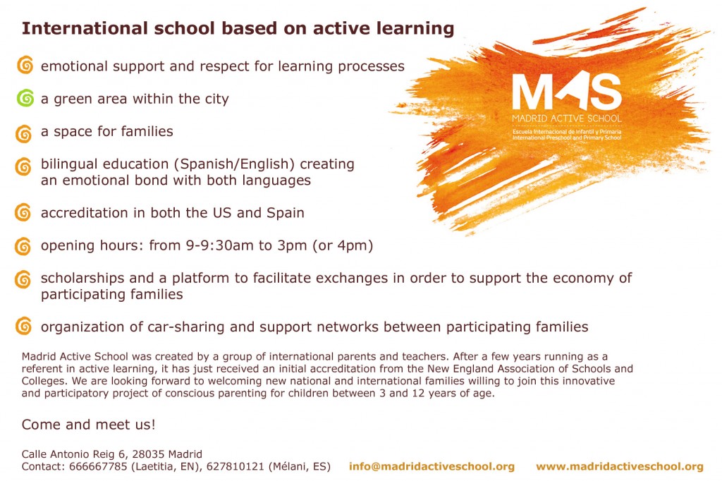 Madrid Active School International School based on active learning: last place for English-speaking pre-schooler (3-5)